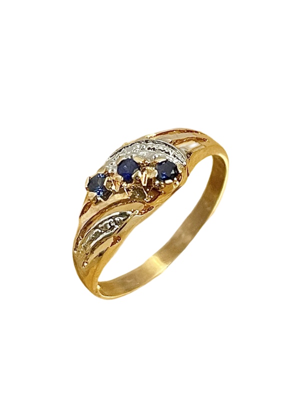 Korusormus 14k keltakulta sinisafiireilla koko 16,5mm HV0165