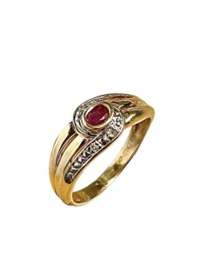 Korusormus 14k keltakulta rubiinilla ja timanteilla, koko 17,0 mm HV0170