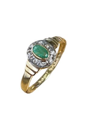 Korusormus 14k keltakulta smaragdilla ja timanteilla, koko 18,0 mm NV0189