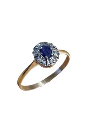 Korusormus 14k keltakulta sinisafiirilla ja timanteilla SI5003 koko 16+