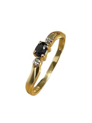 Korusormus sinisafiirilla ja timanteilla, koko 17,0 keltakulta SI906