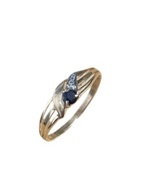 Korusormus sinisafiirilla ja timantilla, koko 17,0 keltakulta SI907