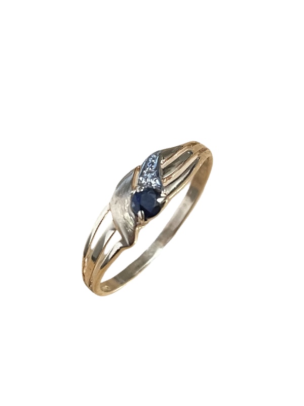 Korusormus sinisafiirilla ja timantilla, koko 17,0 keltakulta SI907