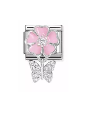 Nomination Classic pala pink flower with cz and butterfly 331814 02