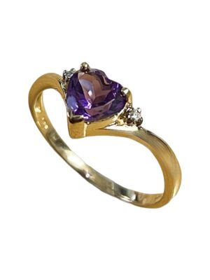 Ametisti sormus timanteilla 14k keltakulta koko 17,0