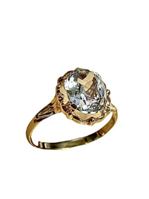 Sormus sinisellä kivellä 14k keltakulta koko 18,0+