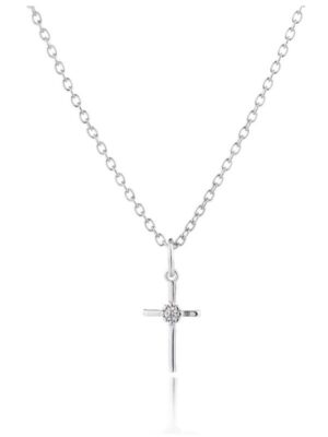 Lumoava Daisy risti kirkkaalla kivellä, hopeaa