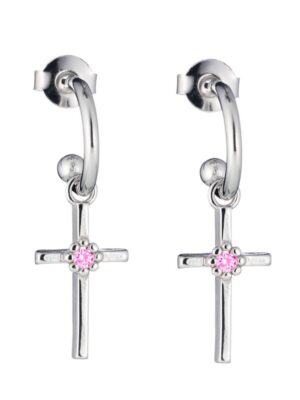 Lumoava Daisy risti korvarenkaat pinkillä kivellä, hopeaa