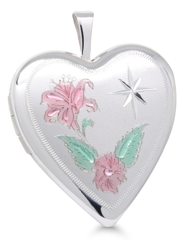 Hopeamedaljonki sydän 21mm kukka