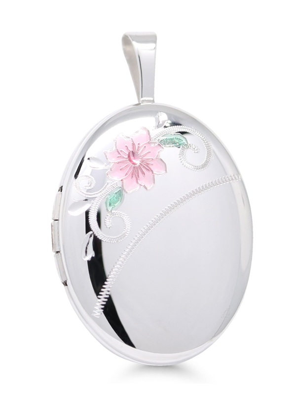 Hopeamedaljonki ovaali 20mm kukka kaiverrus