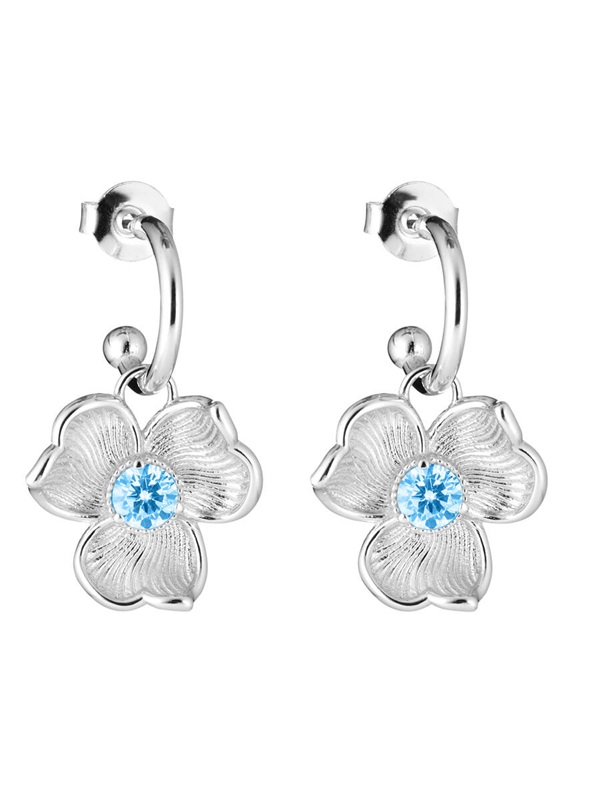 Lumoava Anna korvarengas sinisellä kivellä, hopeaa