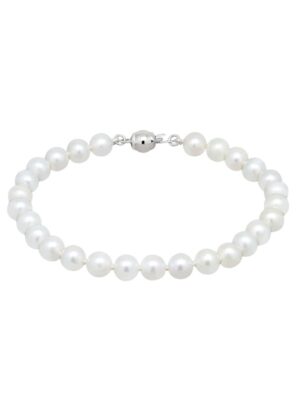 Helmiranne 6-6½mm AAA valkoinen hopealukolla