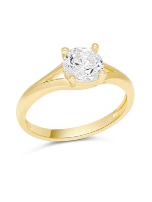 Hopeakastesormus kirkkaalla zirkonilla, halkaistu runko, kullattu